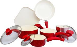 Oster San Jacinto 9 Piece Cookware Set - Red Speckle - Aluminum - 2.5/2.1/2.0 mm - GBX