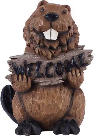 Hi-Line Gift Beaver Holding A Welcome Sign Hi-Line Gift Beaver Holding A Welcome Sign