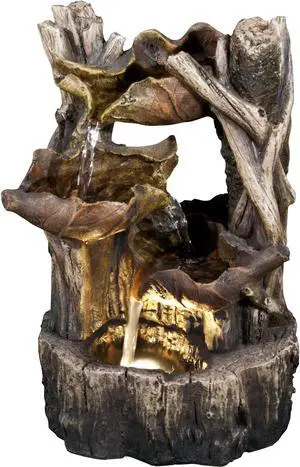 Hi-Line Gift Tree Trunk Fountain with 3 Leaves & LED Hi-Line Gift Tree Trunk Fountain with 3 Leaves & LED