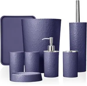 Rosewill Bathroom Accessories 8-Piece Set – Trash Can, Toilet Brush with Holder, Lotion Dispenser, Toothbrush Holder, 2 Toothbrush Cups, Soap Dish & Tray - Lavender