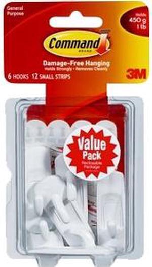 3M Command 17002-VP-6PK Small Utility Hook Value Pack, White, 6 Hooks, 12 Strips