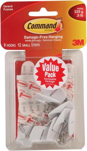 3M Command 17067-VP Small Wire Hooks Value Pack, White, 9 Hooks, 12 Strips