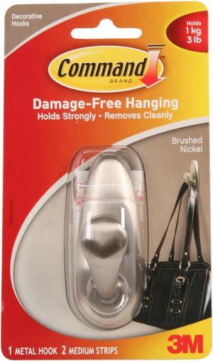 3M Command FC12-BN Forever Classic Brushed Nickel Medium Metal Hook, 1 Hook, 2 Strips