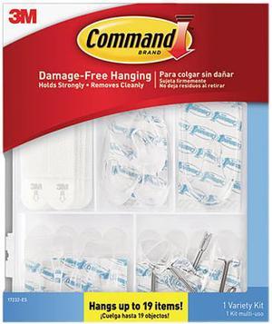 3M Command 17232ES Clear Hooks and Strips, Plastic, Asst, 16 Picture Strips/15 Hooks/22 Strips/PK