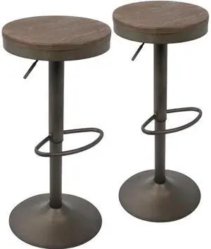 LumiSource Dakota Antique and Brown Adjustable Barstool (Set of 2)