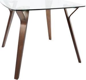 LumiSource Folia Mid-Century Modern Walnut Square Dining Table with Clear Glass Top