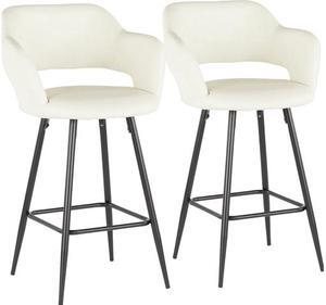 LumiSource B25-MARG BK+CR2 Margarite Counter Stool - Set Of 2 Black Metal, Cream Pu