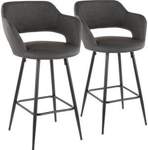 LumiSource B25-MARG BK+GY2 Margarite Counter Stool - Set Of 2 Black Metal, Grey Pu