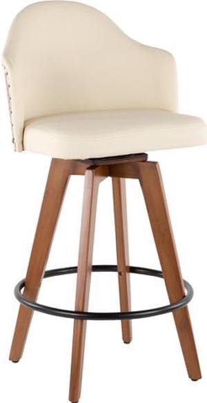 LumiSource B26-AHOY WL+CR Ahoy Counter Stool Walnut Bamboo, Cream Pu, Black Metal, Brass Metal