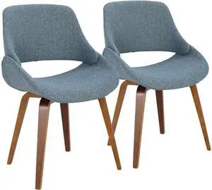 LumiSource CH-FBCONL WLBU2 Fabrico Chair - Set Of 2 Walnut Wood, Blue Noise Fabric