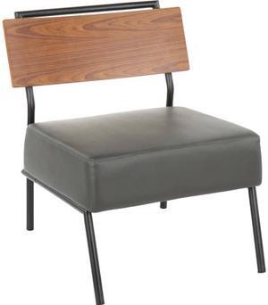 LumiSource CH-FIJI BK+GY Fiji Accent Chair Black Metal, Walnut Wood, Grey Pu