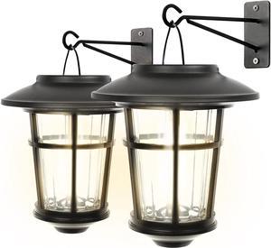 Landia Home Solar Wall Lanterns - Stainless Steel with Decorative Glass Solar Wall Lights for Outdoor, Black (2-Pack)