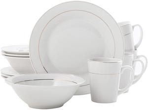 Gibson Tuxedo Deluxe 12 Piece Dinnerware Set, Gold