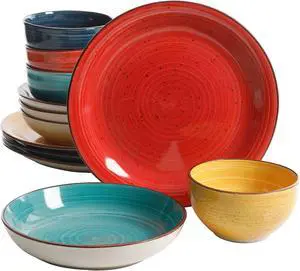 Gibson Home 118379.12 Color Speckle 12 Piece Mix and Match Double Bowl Set, Assorted Colors