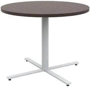 Safco Jurni Cafe Table with Round Top, Textured, Powder Coated Base, 36" Table Top Diameter, 29" Height, Cafeteria, Breakroom, Assembly Required, Columbian Walnut, Laminate Top Material, JN36RDX29CWN Safco Jurni Cafe Table with Round Top, Textured, Powder Coated Base, 36" Table Top Diameter, 29" Height, Cafeteria, Breakroom, Assembly Required, Columbian Walnut, Laminate Top Material, JN36RDX29CWN