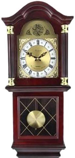Bedford Clock Collection 26" Antique Mahogany Cherry Oak Chiming Wall Clock