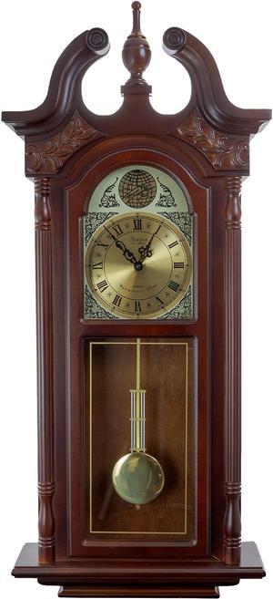 Bedford Clock Collection 38 Inch Chiming Pendulum Wall Clock in Cherry Oak Finish