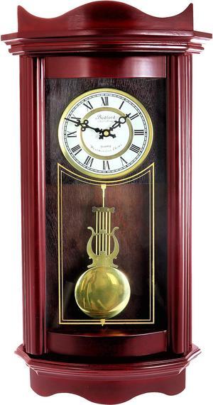 Bedford Clock Collection Weathered Chocolate Cherry Wood 25 Inch Wall Clock with Pendulum