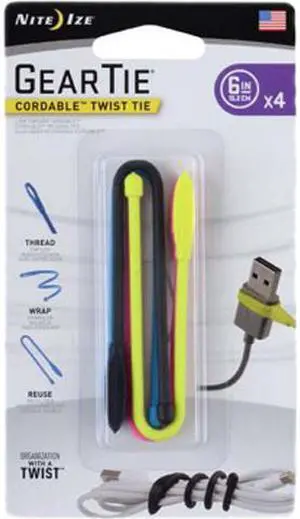 Nite Ize GTK6-A1-4R7 Gear Tie Cordable Twist Tie 6 in. - 4 Pack - Assorted