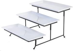 Gibson Gracious Dining 3-Tier Plates Serving Set W/Metal Stand in White 102157.04RM