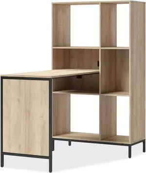 Whalen Furniture Turing Home Office Workstation with Integrated Bookcase and Power Center - Desert Ash/Black SPLS-TU48CD