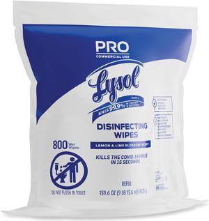 Lysol 19200-99857 Professional Disinfecting Wipe Bucket Refill, 6 x 8, Lemon and Lime Blossom, 800 Wipes/Bag, 2 Refill Bags/Carton