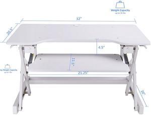 Rocelco EADRW EADR Sit To Stand Adjustable Height Desk Riser wEasy UpDown Handles Enhanced Vertical Range White