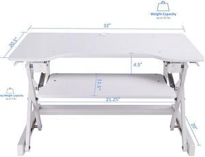 Rocelco EADR-W EADR Sit To Stand Adjustable Height Desk Riser w/Easy Up-Down Handles, Enhanced Vertical Range White