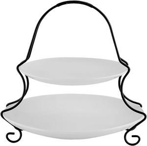 Gibson Overseas Gracious Dining 2 Tiered Serving Set with Metal Rack in White