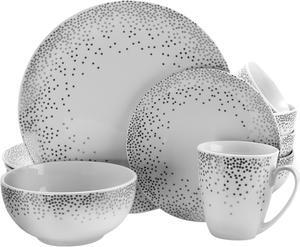 Gibson Platinum Dots 16 Piece Round Ceramic Dinnerware Set