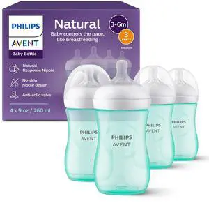 Philips Avent Natural Baby Bottle With Natural Response Nipple, Teal, 9oz, 4pk, SCY903/44