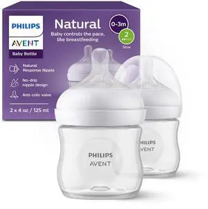 Philips Avent Natural Baby Bottles with Natural Response Nipples (Slow Flow, Flow 2), 4oz, 2-pack, SCY900/02