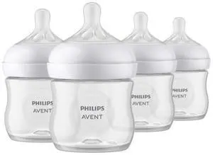 Philips Avent Natural Baby Bottles with Natural Response Nipples (Slow Flow, Flow 2), 4oz, 4-pack, SCY900/04
