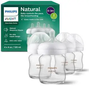 Philips Avent Glass Natural Baby Bottle With Natural Response Nipple, 4oz, 4pk, SCY910/04