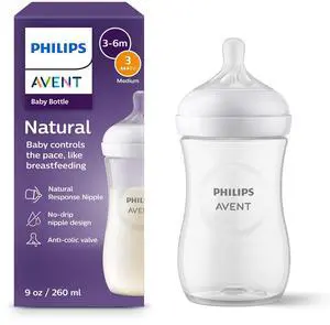 Philips Avent Natural Baby Bottle With Natural Response Nipple, Clear, 9oz, 1pk, SCY903/01