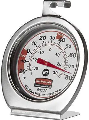 Analog Thermometer - 20°F (-6.7°C) to +80°F (26.7°C) - Dual Dial - For Refrigerator/Freezer