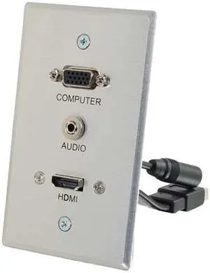 C2G 60144 HDMI, VGA, 3.5mm Stereo Pass Through Single Gang Wall Plate, Aluminum