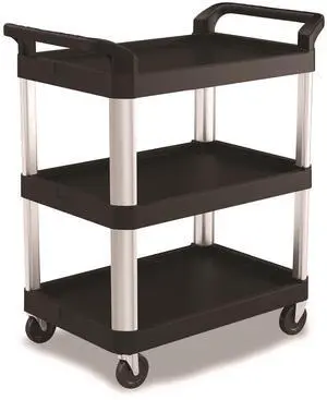 Suncast Commercial RC2030 Three-Shelf Service Cart - Metal/Plastic - 3 Shelves - 300 lb Capacity - 20" x 34" x 37.92" - Black