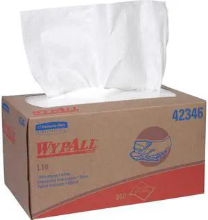 WypAll L10 Disposable Towels (42346), Limited Use / Lightweight, 1-PLY, Pop-Up Box, White, 24 Boxes / Case, 250 Wipes / Box