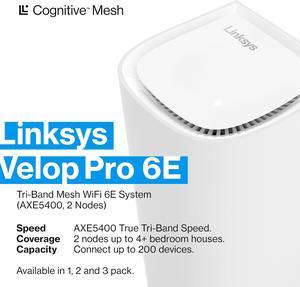 Linksys Velop Pro WiFi 6E Mesh System  Cognitive Mesh Router with 6 Ghz Band Access  54 AXE5400 Gbps True Gigabit Speed  WholeHome Coverage up to 6000 sq ft  200 Devices  2 Pack