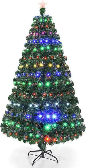 Costway 7'Pre-Lit Christmas Tree Fiber Optic Multicolor LED Lights