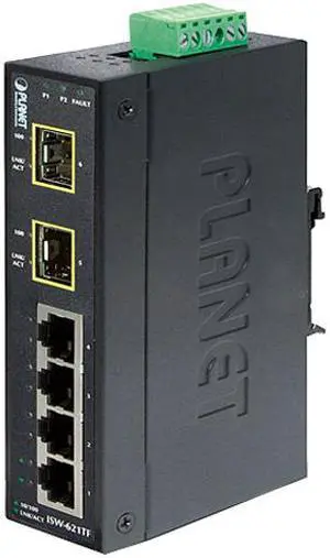 PLANET ISW-621TF 4-Port 10/100Base-TX + 2-Port 100Base-FX SFP Industrial Ethernet Switch (-40 ~ 75 Degrees C Operating Temperature)