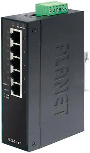 PLANET IGS-501T 5-Port 10/100/1000T Industrial Gigabit Ethernet Switch (-40~75 Degrees C Operating Temperature)