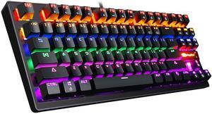 MK1 87 Keys Mechanical Keyboard LED Breathing Light Backlit Anti-ghosting Compact USB Wired Mechanical Gaming Keyboard with Blue Swithes for PC Laptop Mac