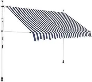 vidaXL Manual Retractable Awning 118" Blue and White Stripes Shade Sun Shelter