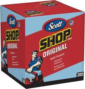 Scott Shop Towels Original (75190), Blue, Pop-Up Dispenser Box, 10” x 12”, 200 Sheets / Box, 8 Boxes / Case, 1,600 Towels / Case