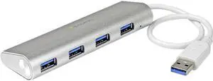 StarTech.com ST43004UA 4 Port Portable USB 3.0 Hub with Built-in Cable - Aluminum and Compact USB Hub