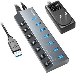 Wavlink Aluminum 7 Ports BC 1.2 Charging USB 3.0 Hub, Charging Up to 5V/2.4A, Individual Power On/Off Switches and LEDs with 48W Power Adapter For Macbook, iPad, iPhone, Laptops, Tablets, Mobile, etc.