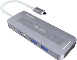 MINIX NEO Storage, Aluminium USB-C Multiport SSD Storage Hub, Combine 120GB M.2 SSD Storage with HDMI [4K @ 30Hz], 2 x USB 3.0 and USB-C for Power Delivery, Compatible for Apple MacBook. Gray/Silver