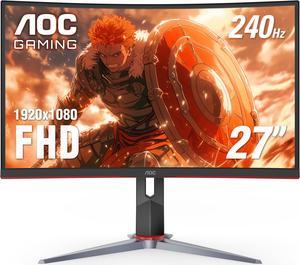 AOC C27G2Z 27" Curved Frameless Ultra-Fast Gaming Monitor, FHD 1080p, 0.5ms 240Hz, FreeSync, HDMI/DP/VGA, Height Adjustable, 3-Year Zero Dead Pixel Guarantee, Black, Xbox PS5 Switch